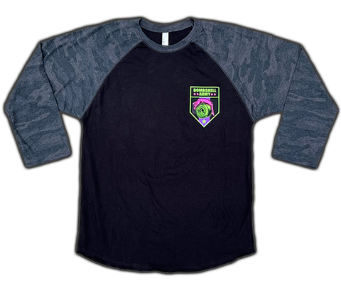 Raglan 3/4 sleeve T-Shirt 'Bombshell Army' (Black/Storm Camo)