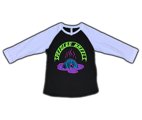 Ladies Raglan 3/4 sleeve T-Shirt 'Melting Wheel' (Black/White)
