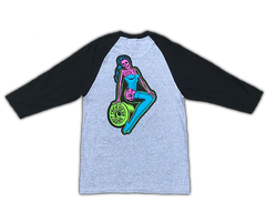 Raglan 3/4 sleeve T-Shirt 'Sitting Pinup' (Grey/Black)